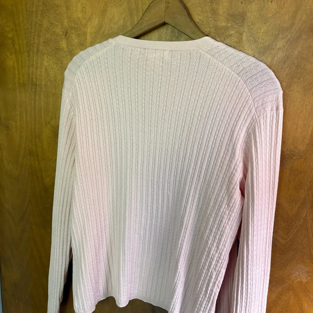 Vintage Brooks Brothers Pastel Pink Cable Knit Button Down Cardigan Silk Large - Picture 6 of 13